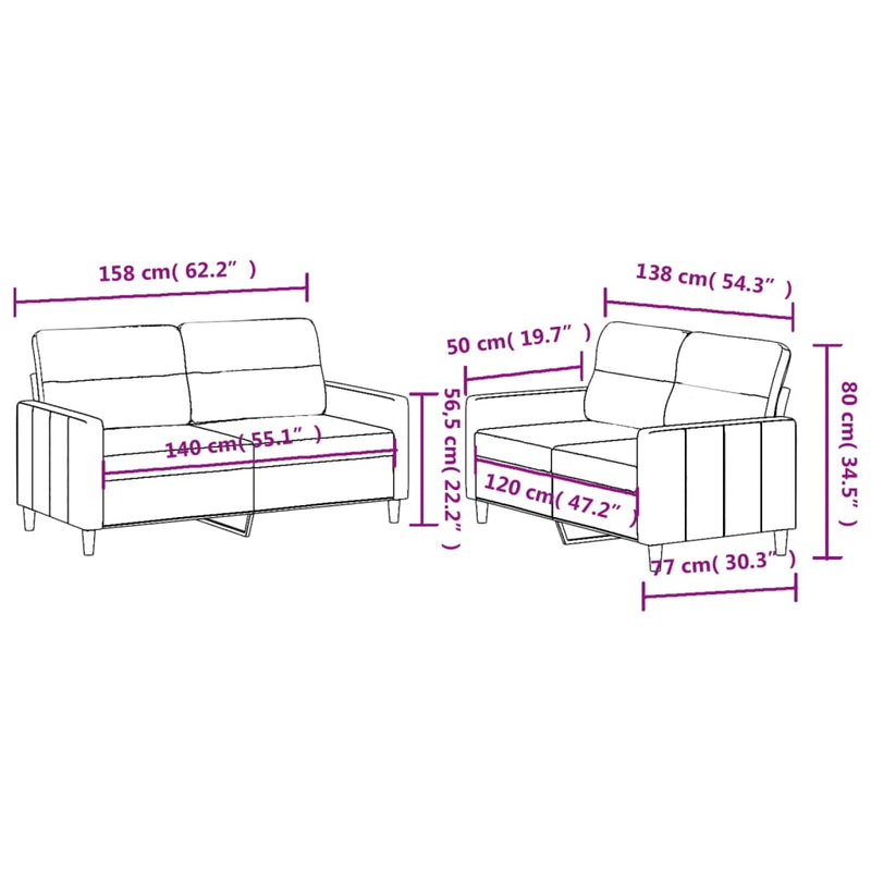 Set de canapele cu perne, 2 piese, negru, textil