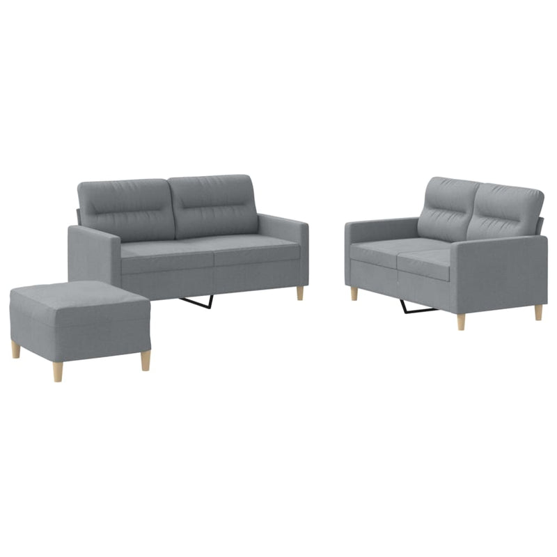 Set de canapele cu perne, 3 piese, gri deschis, textil