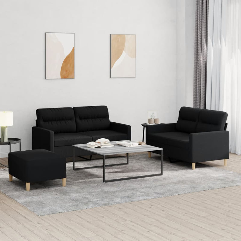 Set de canapele cu perne, 3 piese, negru, textil