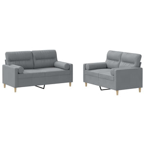 Set de canapele cu perne, 2 piese, gri deschis, material textil