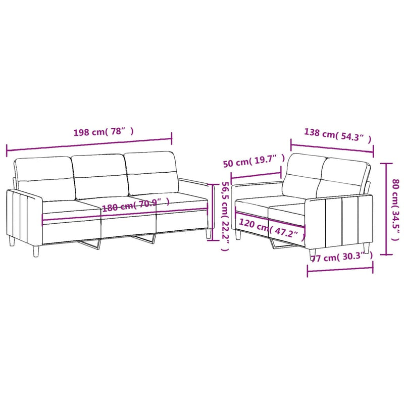 Set de canapele cu perne, 2 piese, maro, textil