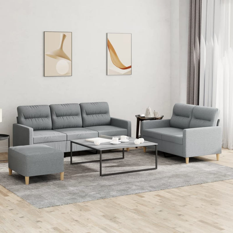 Set de canapele cu perne, 3 piese, gri deschis, textil