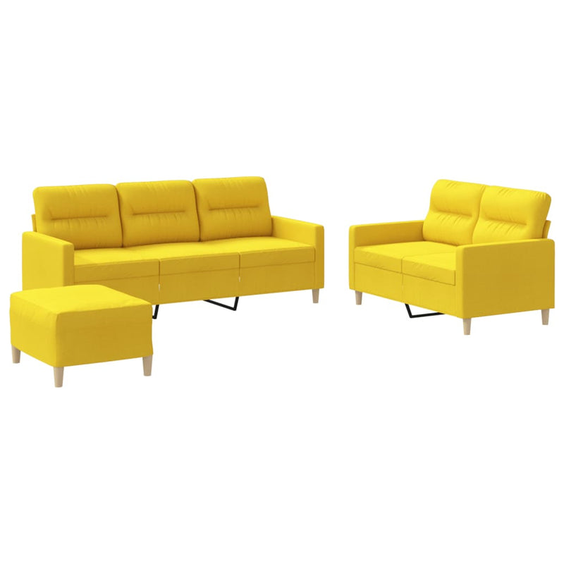 Set de canapele cu perne, 3 piese, galben deschis, textil