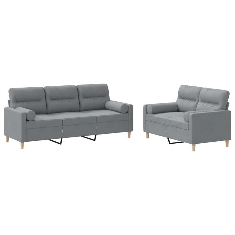 Set de canapele cu perne, 2 piese, gri deschis, material textil