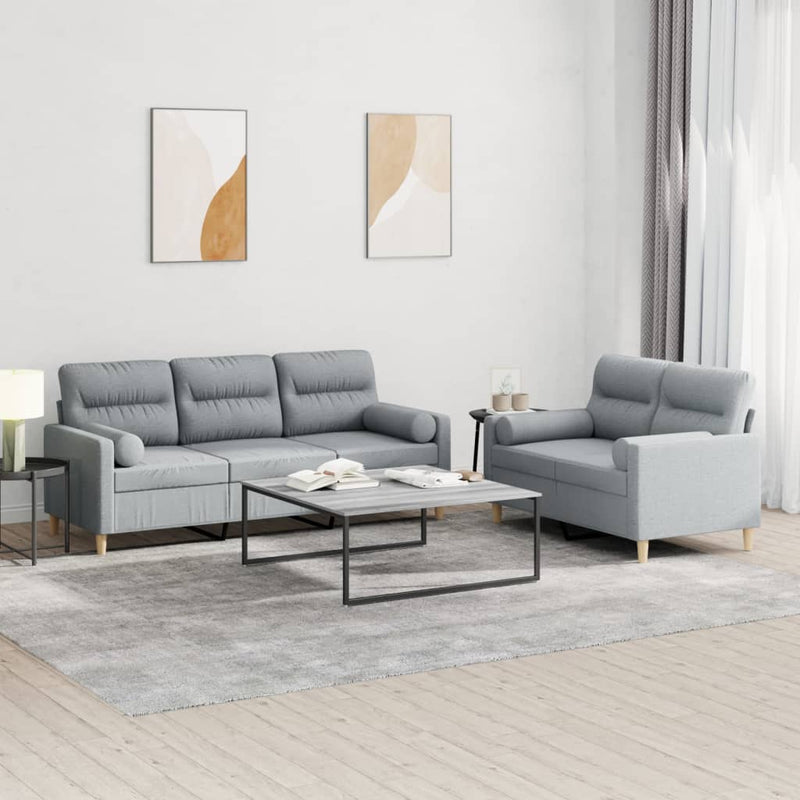 Set de canapele cu perne, 2 piese, gri deschis, material textil