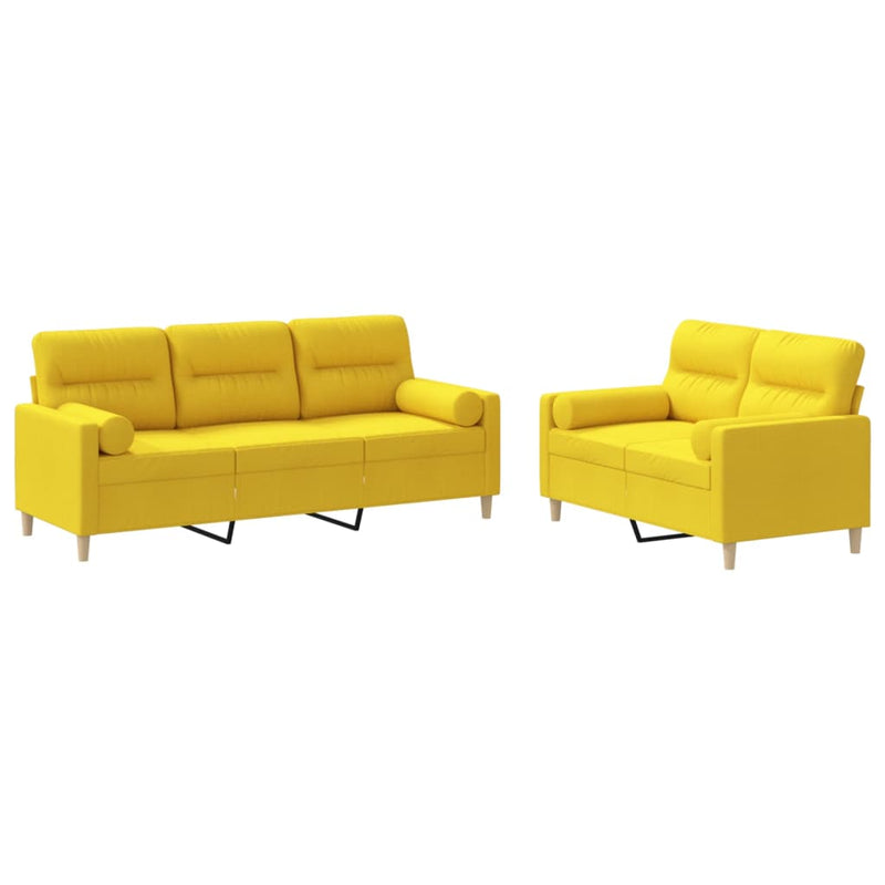 Set de canapele cu perne, 2 piese, galben deschis, textil