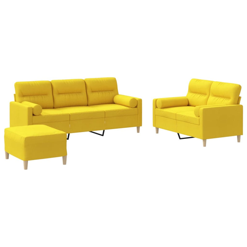 Set de canapele cu perne, 3 piese, galben deschis, textil