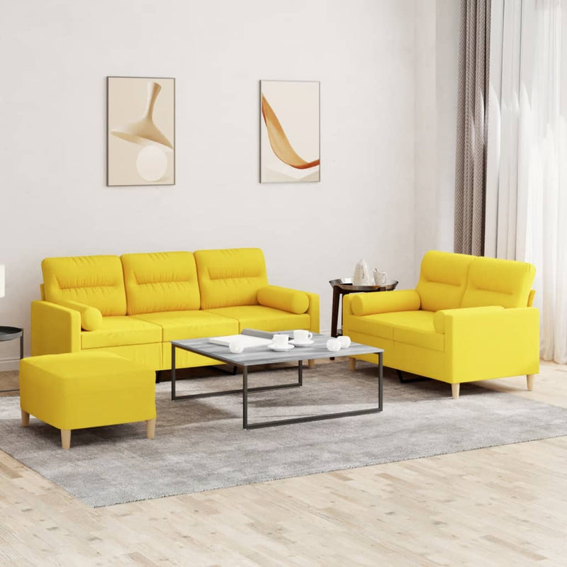 Set de canapele cu perne, 3 piese, galben deschis, textil