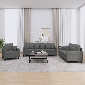 Set de canapele cu perne, 3 piese, gri închis, textil