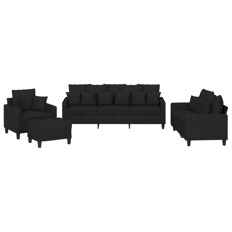 Set de canapele cu perne, 4 piese, negru, material textil