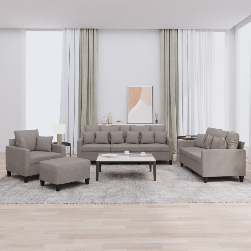 Set de canapele cu perne, 4 piese, gri taupe, textil