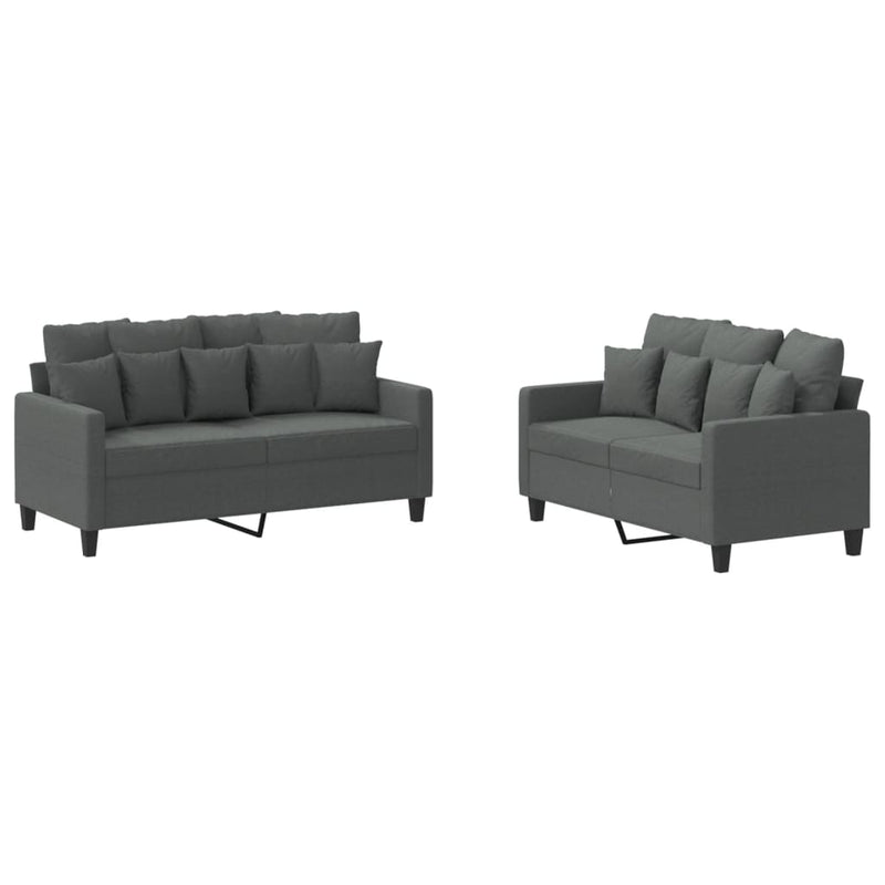 Set de canapele cu perne, 2 piese, gri închis, textil