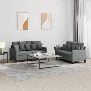 Set de canapele cu perne, 2 piese, gri închis, textil