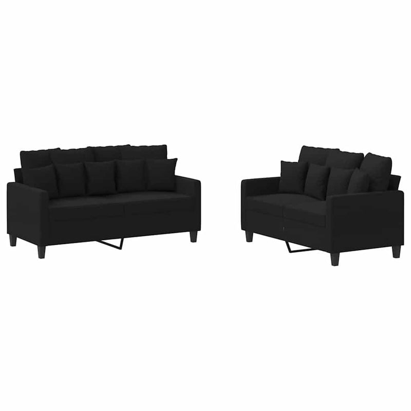 Set de canapele cu perne, 2 piese, negru, textil