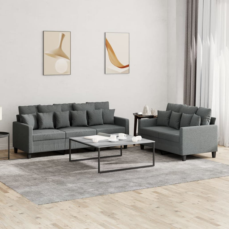 Set de canapele cu perne, 2 piese, gri închis, textil
