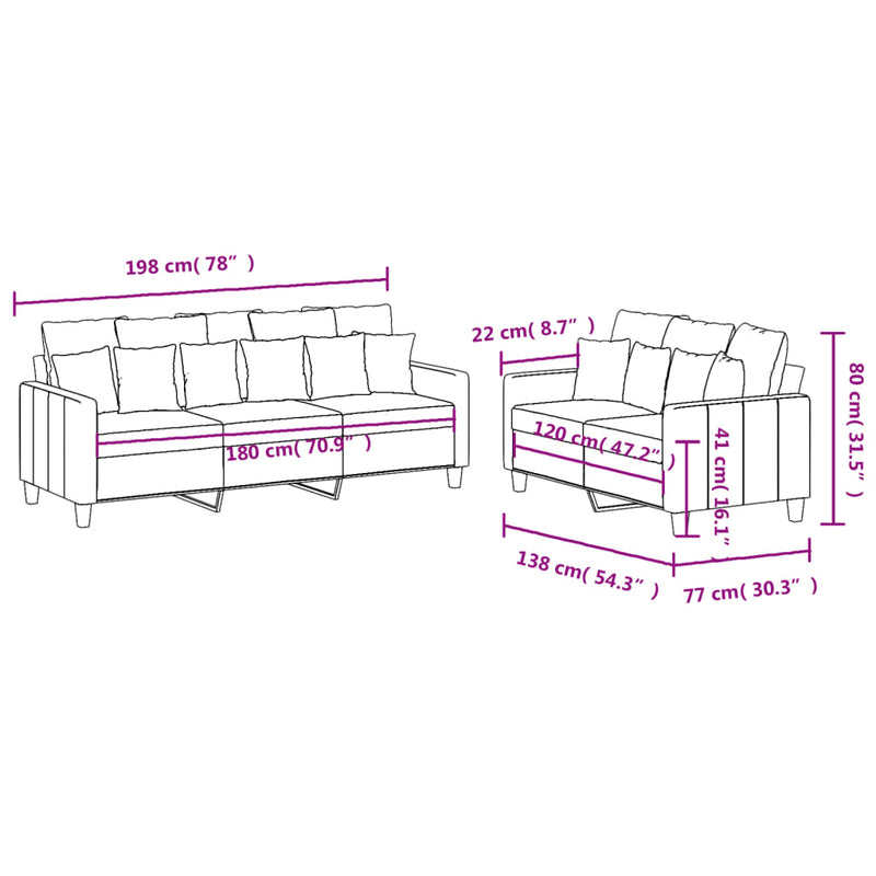 Set de canapele cu perne, 2 piese, maro, textil