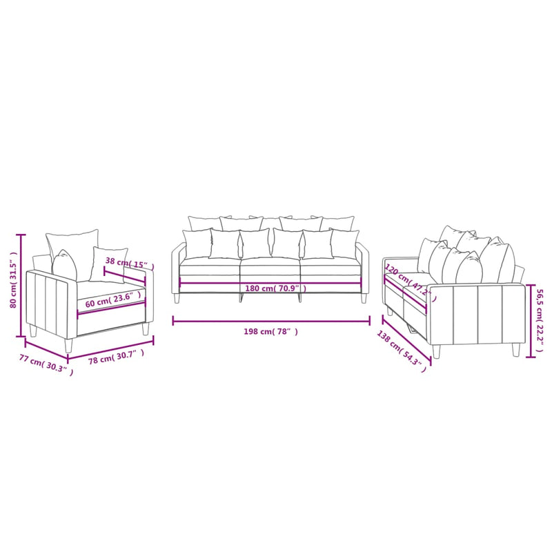 Set de canapele cu perne, 3 piese, roz, catifea