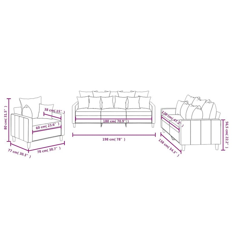 Set de canapele cu perne, 3 piese, negru, catifea