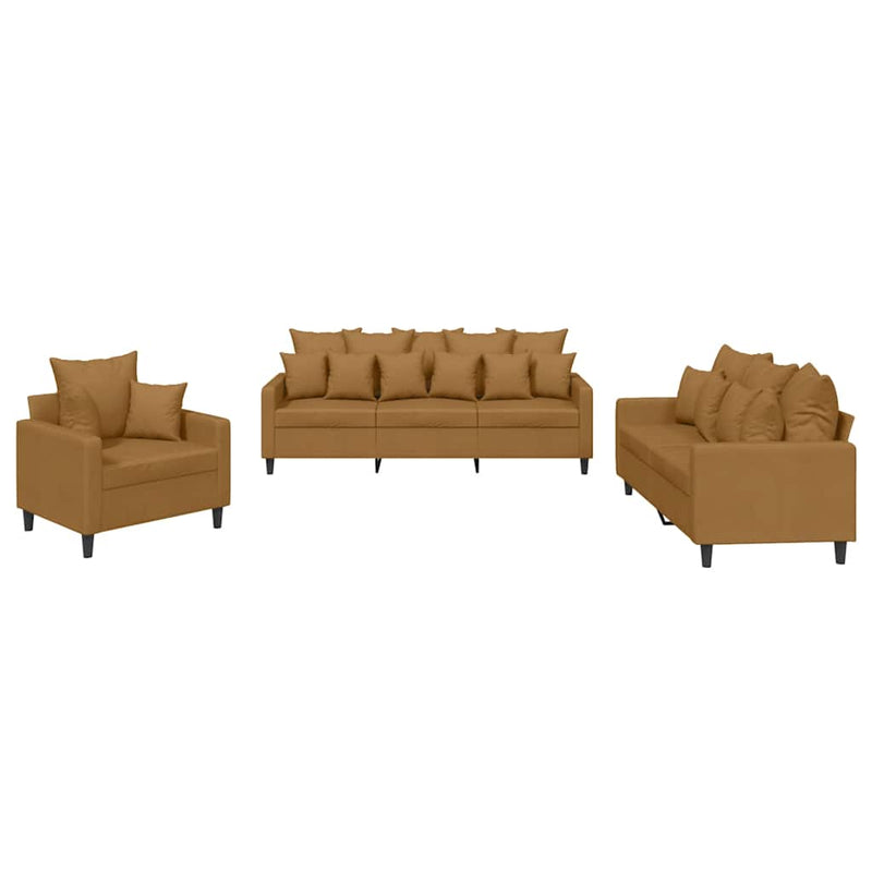 Set de canapele cu perne, 3 piese, maro, catifea