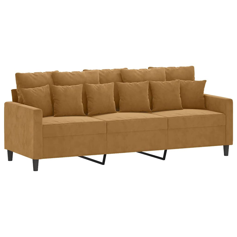 Set de canapele cu perne, 3 piese, maro, catifea
