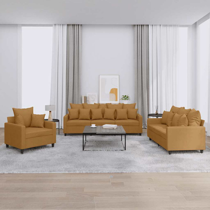 Set de canapele cu perne, 3 piese, maro, catifea