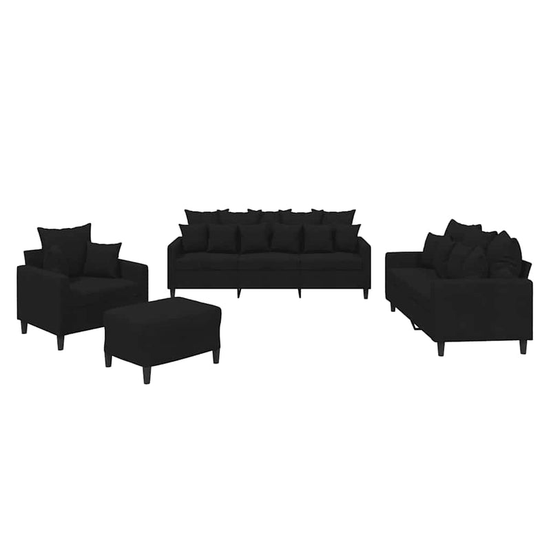 Set de canapele cu perne, 4 piese, negru, catifea