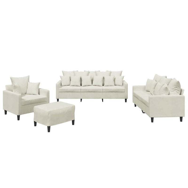 Set de canapele cu perne, 4 piese, crem, catifea