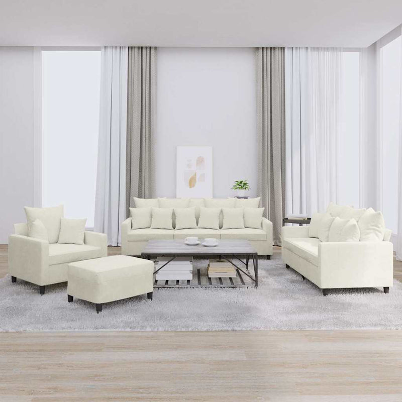 Set de canapele cu perne, 4 piese, crem, catifea