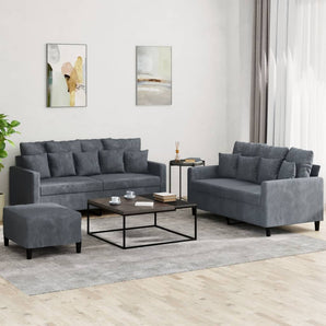 Set de canapele cu perne, 3 piese, gri închis, catifea
