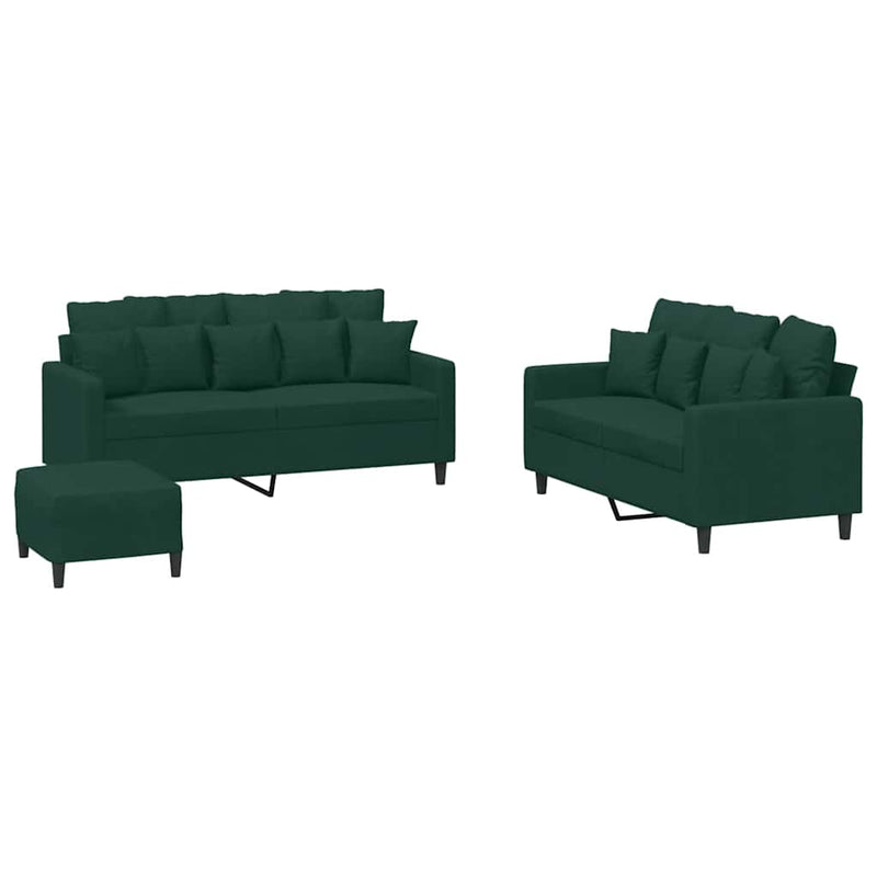 Set de canapele cu perne, 3 piese, verde închis, catifea