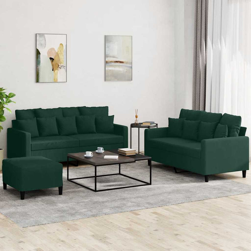 Set de canapele cu perne, 3 piese, verde închis, catifea