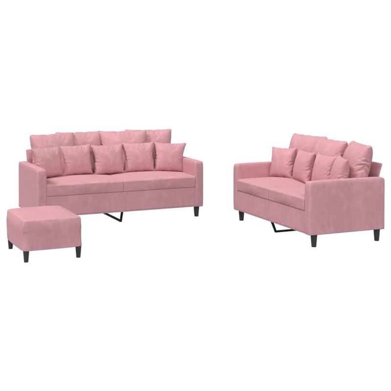 Set de canapele cu perne, 3 piese, roz, catifea