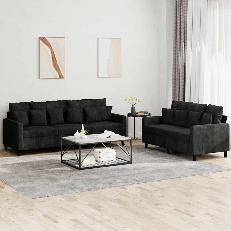 Set de canapele cu perne, 2 piese, negru, catifea