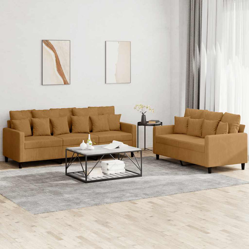Set de canapele cu perne, 2 piese, maro, catifea