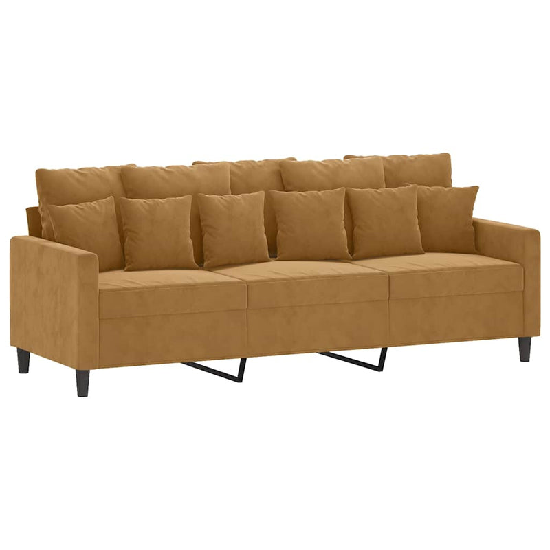Set de canapele cu perne, 3 piese, maro, catifea
