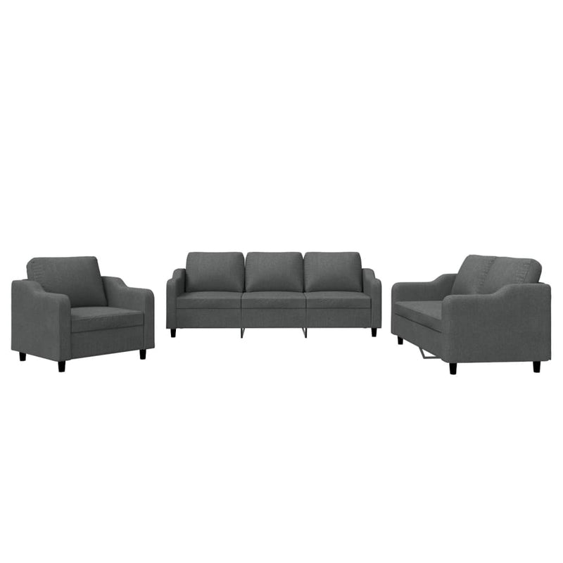 Set de canapele cu perne, 3 piese, gri închis, textil