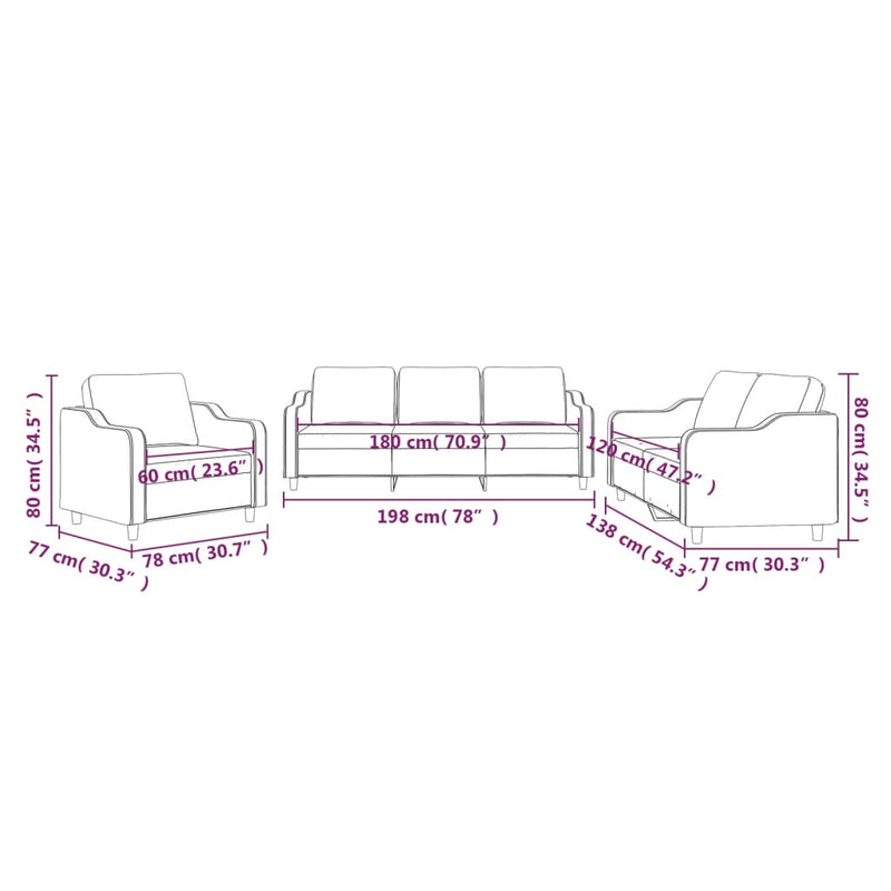 Set de canapele cu perne, 3 piese, gri închis, textil