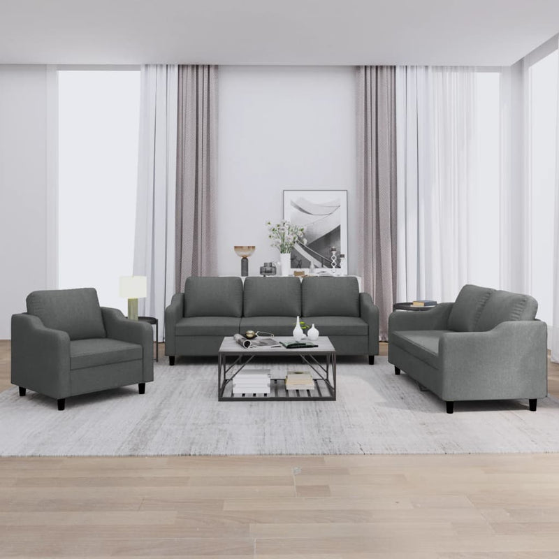 Set de canapele cu perne, 3 piese, gri închis, textil