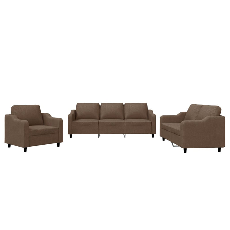 Set de canapele cu perne, 3 piese, maro, textil