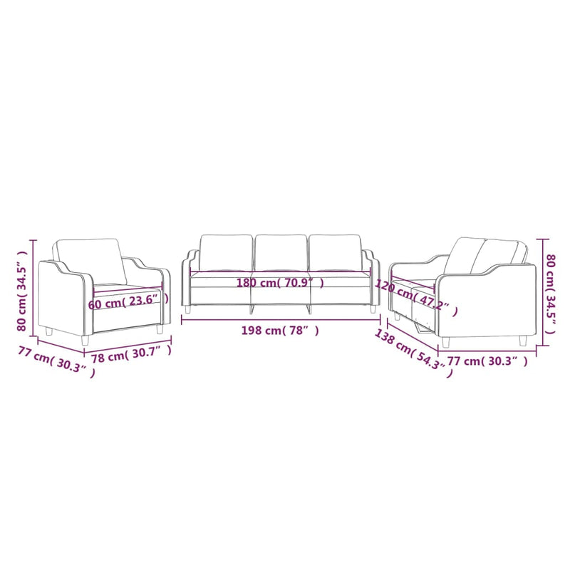 Set de canapele cu perne, 3 piese, maro, textil