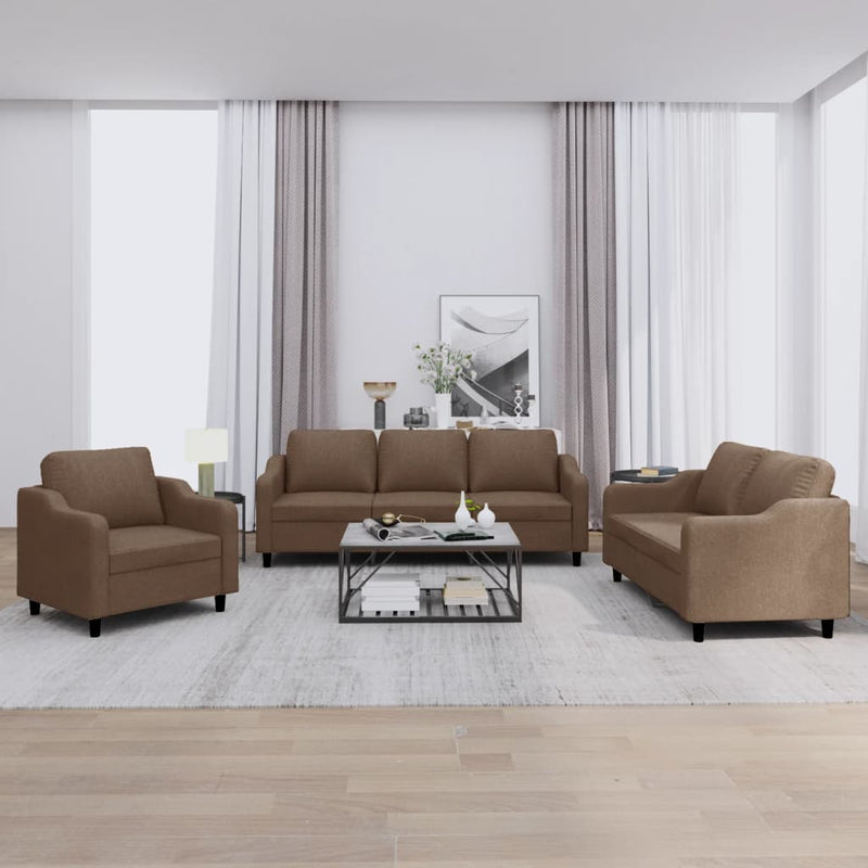 Set de canapele cu perne, 3 piese, maro, textil