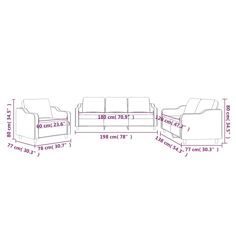 Set de canapele cu perne, 3 piese, negru, textil