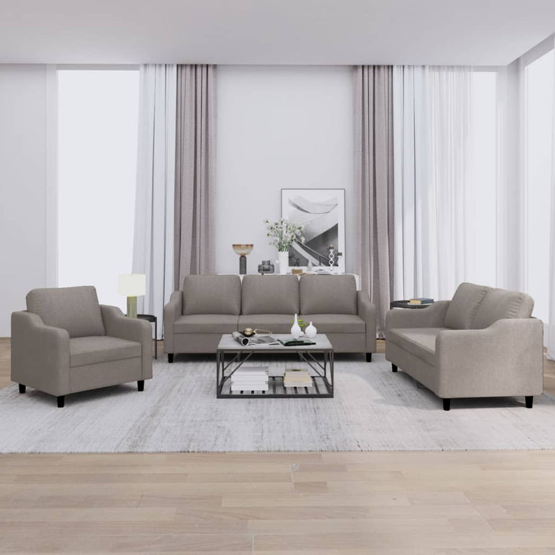 Set de canapea cu perne, 3 piese, gri taupe, material textil