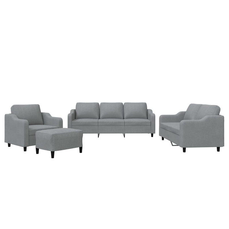 Set de canapele cu perne, 4 piese, gri deschis, textil