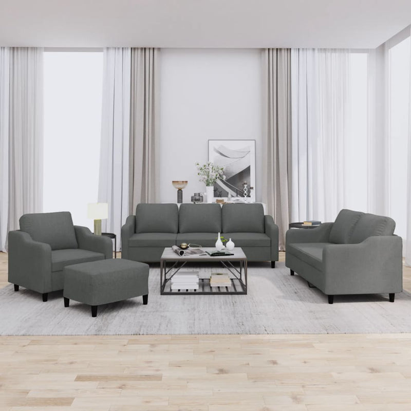 Set de canapele cu perne, 4 piese, gri închis, textil