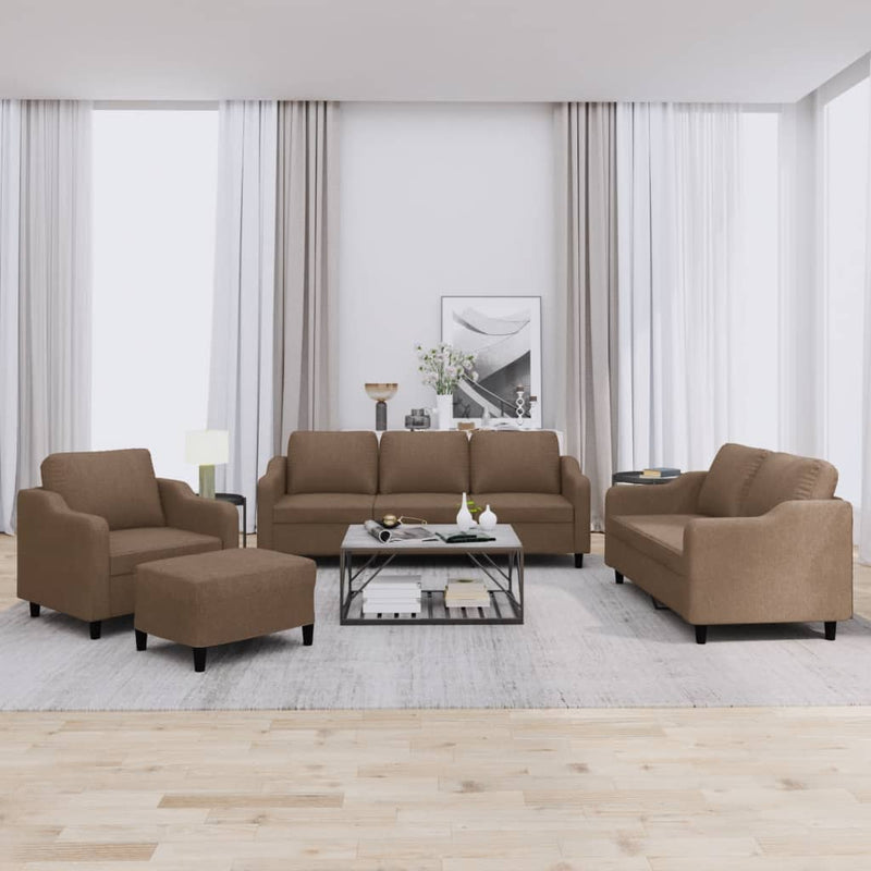 Set de canapele cu perne, 4 piese, maro, textil