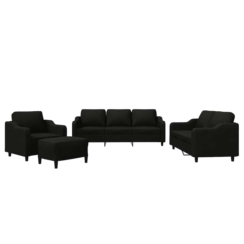 Set de canapele cu perne, 4 piese, negru, textil