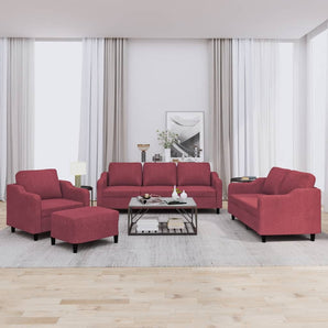 Set canapea cu perne, 4 piese, roșu vin, material textil