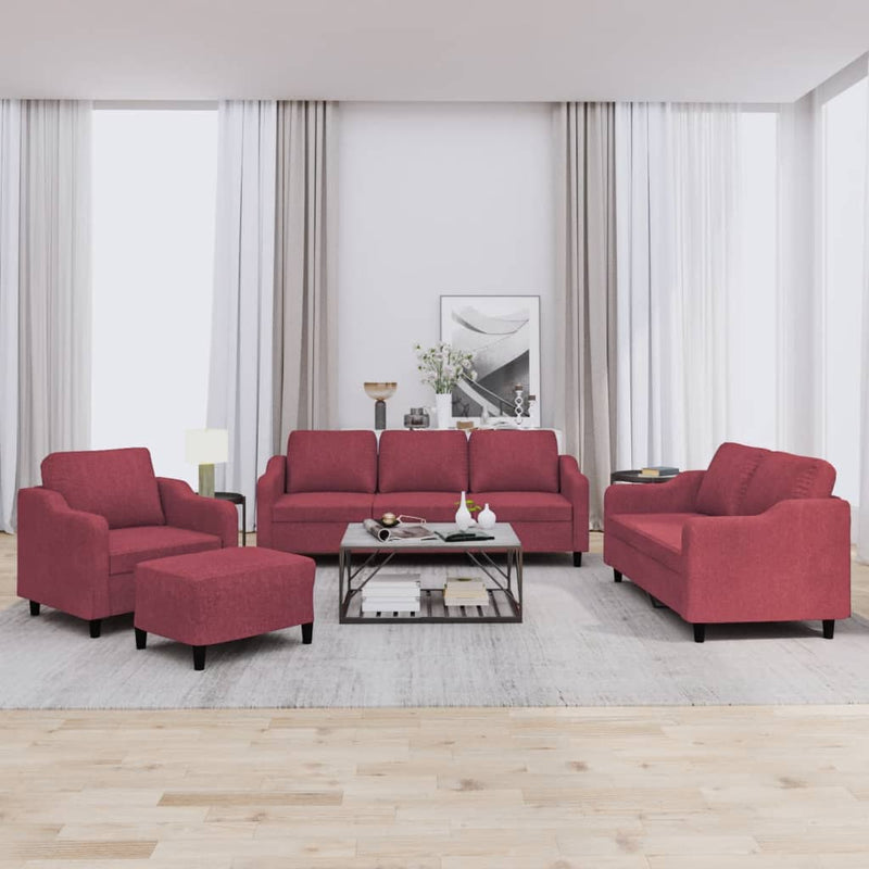 Set canapea cu perne, 4 piese, roșu vin, material textil