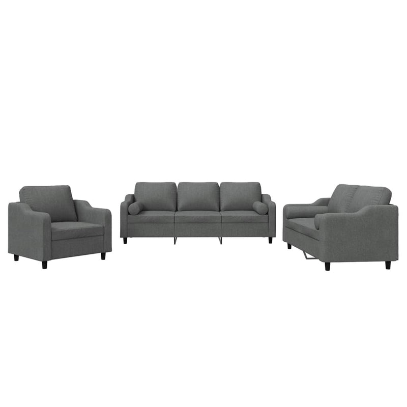 Set de canapele cu perne, 3 piese, gri închis, textil